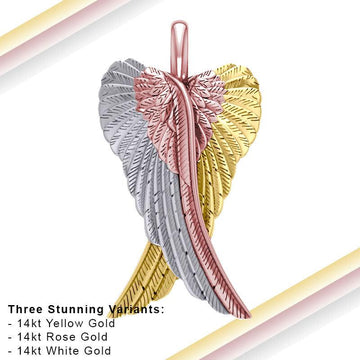 Large Angel Wing Pendant made from White, Yellow and Pink Gold RPD2933 - Jewelry